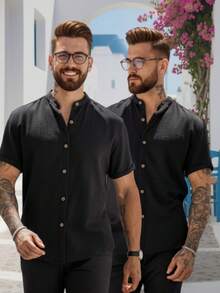 Homens Kit 2 Camisas Gola Padre Manga Curta Tecido Dunas Não Amassa Promoção Leve Elegante Verão