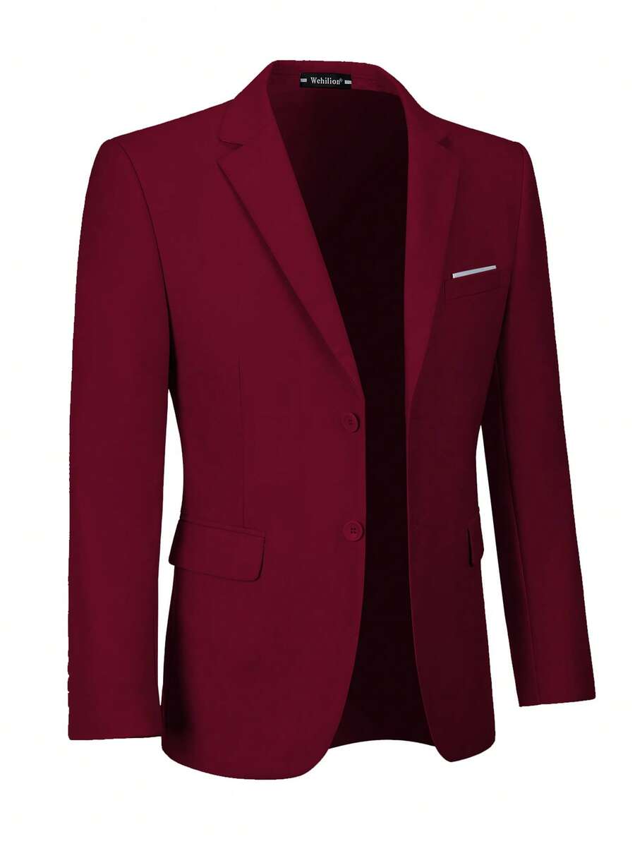 Chaqueta de traje para hombre, blazer formal de corte slim de doble botonadura, conjunto de esmoquin morado, tallas XS-3XL, regalo para hombres en vacaciones o el Día de San Valentín - Burdeos - Ver 1