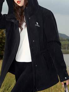 CAMEL CROWN Women's Outdoor Softshell Jacket Autumn/Winter Mid-Length Softshell Jacket Casual And Versatile, Waist-Cinching And Figure-Flattering Water-Repellent Outerwear - Phantom Black - View 3