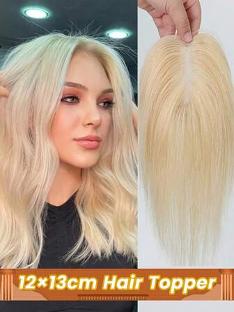 Topper de cabello humano para mujeres de 12x13 negro natural liso con monofilamento en la parte superior, pieza de cabello antienvejecimiento con base de seda, piezas de cabello liso, cabello virgen natural para mujeres con raya al medio