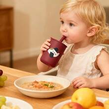 1个便携式婴儿吸管杯，180毫升硅胶防摔婴儿水瓶，飞机、水果、火箭、独角兽图案，防漏婴儿训练杯，锻炼抓握力，易于清洗，可用洗碗机清洗