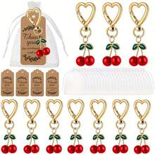 12pcs Cherry Design Drawstring Organza Gift Bags, Wedding Holiday Party Favors, Organza Snack Candy Pouches, Gift Packaging, Bag Charms Pendants