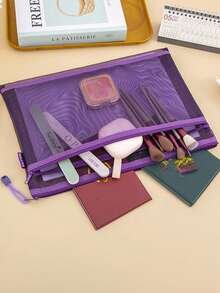 A4 Dual Layer Zipper Transparent Mesh File Folder, Suitable For Storing Valuable Documents, Exam Papers, Textbooks, ID Cards, Cosmetics, Etc. - Multicolor - View 4