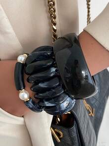 1pc Bohemian Geometric Arc Faux Pearl Resin Cuff Bracelet, Luxurious Casual Party Women's Couples Wedding Holiday Versatile Jewelry Resin Bracelet Gift (Slight Imperfections And Color Variations In The Resin Are Normal) - Bracelet - View 9