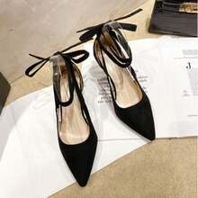 Zapatos de tacón de aguja con punta afilada para mujer Sandalias de tacón de aguja con tiras cruzadas - Negro - Ver 5