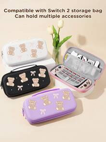 1pc Cartoon Bear & Bow Storage Bag , Compatible Switch OLED/Switch NS/Switch Lite/Switch 2(2025) Console, Protective Hard Shell Bag With Integrated Stand & 10 Game Card Storage, Portable & Shockproof Game Card Holder, Suitable For Portable Travel, Providing Protection For Game Console And Accessories Against Impacts And Drops