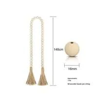 1pc 16mm Rustic Wooden Beads 58 Inches Long, Garland With Jute Tassels Farmhouse Vintage Decors, Festive Table & Living Room Handcrafted Home Ornaments Accessories - Wood Color - View 9
