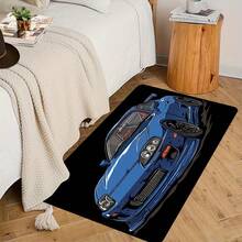 1pc Blue Sports Car Design Area - Non-Slip, Durable Polyester Living Room, Bedroom, Kitchen, Bathroom, And More - Washable, Absorbent, And Stylish Home Decor, Rugs Living Room - 黑色 - 查看 9