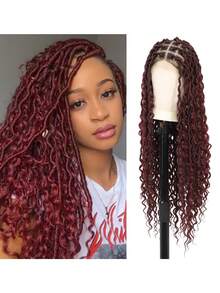 Full Lace Square Braid Wig, Women's Full Lace Braid Wig, Bohemian Curly Hair, Synthetic Lace Front Braid Wig With Baby Hair, Dreadlocks, Corn Braid Wig, For Everyday Wear, Halloween - Multicolor - View 3