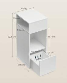 SONGMICS HOME Comodini Sottili, Toolless Montaggio Super Veloce Senza Attrezzi, Set di 2 Tavolini con 2 Scomparti Aperti e 1 Cassetto, per Camera da Letto, 30 x 25 x 59,4 cm, Bianco Neve - Bianco - Visualizzare 5