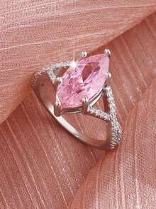 1枚粉色锆石马眼形结婚戒指 - 粉色 - 查看 4