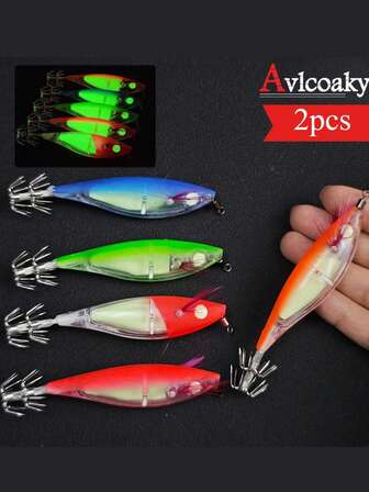  Avlcoaky 2pcs 9.5cm Shrimp Fishing Lures Luminous Squid Jig Hook Shrimp Prawn Lure Artificial Hard Bait