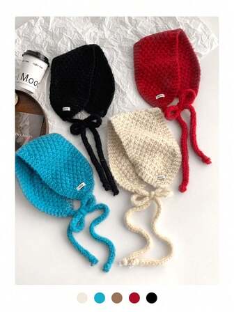 ที่ปิดหูกันหนาวแบบถักสำหรับผู้หญิง, ที่คาดผมให้ความอบอุ่นพร้อมโบว์และปอมปอม, เหมาะสำหรับแถบคาดผมฤดูใบไม้ร่วง/ฤดูหนาว เครื่องประดับผมฤดูหนาว ผ้าพันคอแฟชั่นสำหรับผู้หญิง