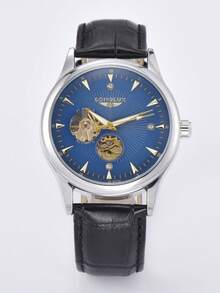 LONGLUX 1 Đồng hồ cơ tự động rỗng cho nam, Đồng hồ dây da thời trang, Quà tặng - màu đen - Xem 8