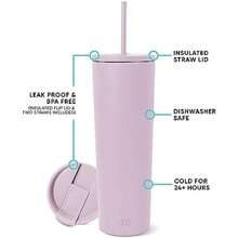 Vaso Térmico con Pajita y Tapa|Vaso de Café Botella de Agua Reutilizable de Acero Inoxidable Taza de Café para Viajes|Regalos para Mujeres & Hombres|Classic Colección 830ml|Cream Leopard(830ml -Lavender Mist) - Multicolor - Ver 2