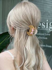 蝴蝶结泰迪熊发爪夹，可爱纹理醋酸纤维泰迪熊发爪夹，棕色发髻发爪夹，适合半扎发或全扎发髻，可爱、复古、时尚、卡通、韩式、优雅、独特、高端、甜美、Y2K风格，适合日常佩戴、派对、晚宴、圣诞礼物、旅行、搭配服装，是送给女孩的假日发饰礼物，沙滩发夹，夏季度假发夹 - 摩卡棕 - 查看 5