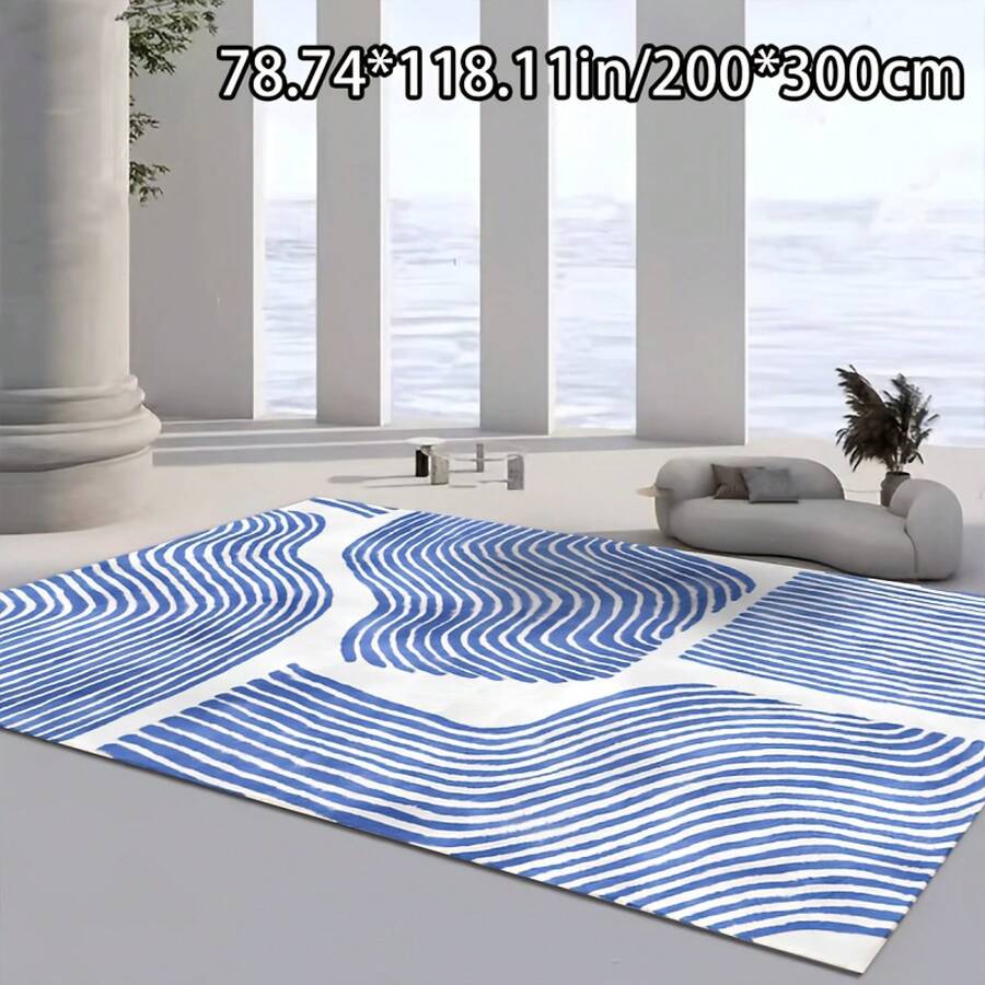Area Rug, 200x200cm - Elegant Blue And White Wave Pattern, Soft Surface With Non-Slip Base, Machine Washable, Perfect For Living Room, Bedroom, Etc., Bedroom Decoration |   Modern Decoration |   Machine Washable Mat - 彩色 - 查看 1