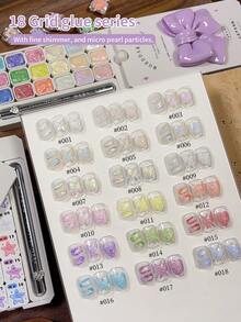 MORDDA New Fall/Winter Nail Art Kit - Bubble Galaxy Texture Glitter Gel With Fine Shimmer 18-Grid Press-On Gel Set High-Saturation Color Gels For Dazzling Shine Multi-Purpose Nail Styling Perfect For Professional Salon Designs Essential At-Home Nail Art - Nhiều màu - Xem 1