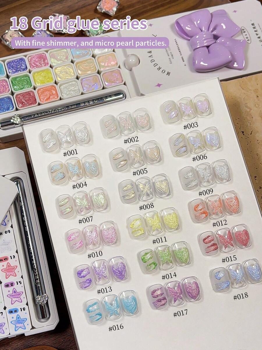 MORDDA New Fall/Winter Nail Art Kit - Bubble Galaxy Texture Glitter Gel With Fine Shimmer 18-Grid Press-On Gel Set High-Saturation Color Gels For Dazzling Shine Multi-Purpose Nail Styling Perfect For Professional Salon Designs Essential At-Home Nail Art - Nhiều màu - Xem 1