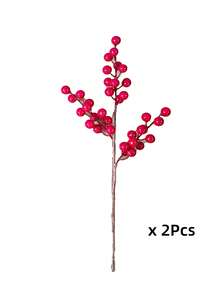 MEHELANY 4/2/1件 人造红色浆果，红色中国新年装饰人造植物，人造红色PE假植物，红色人造浆果装饰插牌，适用于圣诞节装饰、春节装饰、派对装饰、新年派对、圣诞派对装饰 - 紅色-3叉 - 查看 7