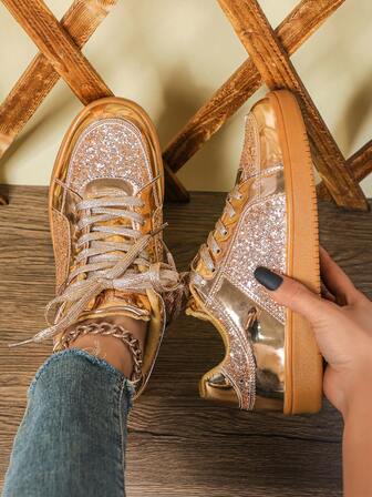 These Stylish Glitter Rose Gold Shoes Are Perfect For Fall And Winter. They Feature A Durable And Stain-Resistant Rubber Sole, Offering Casual Comfort Suitable For Daily Commutes, Holiday Celebrations, And More. The Low-Top Design Is Ideal For Performances And Ceremonies. (For Women With Wide Feet, Please Choose One Size Up.)