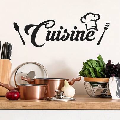1 pièce Autocollant mural de cuisine amovible - Vinyle autocollant imperméable "Nourriture", convient pour la décoration de restaurant, salon et cuisine