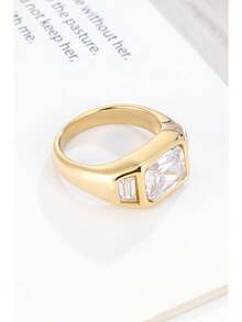 1 Piece 18K Gold Niche High-End Three-Diamond Square  Ring Daily Matching Party Gathering Valentine's Day, Christmas, Birthday Gift - Silver - View 4