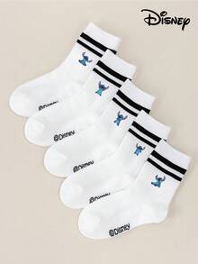 Disney 1/5 Pairs: Stitching Pattern, Stitching Couple Socks, Angel Design Kids Socks, Ruffle Socks, Bubble Socks, Bubble Ruffle Socks, Red & Black Striped White Ankle Socks, Girls Ankle Socks, Boys Ankle Socks, Children Ankle Socks, Daily Wear/Party Gift/Easter/Spring & Summer/Thin - Multicolor - View 2