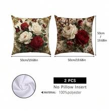 2 件装奢华复古欧式玫瑰花卉印花抱枕套（不含枕芯），尺寸：17.7*17.7 英寸（45*45 厘米）/19.69*19.69 英寸（50*50 厘米）/15.75*15.75 英寸（40*40 厘米），单面印花，涤纶材质，适用于沙发、床、客厅、卧室、汽车、办公室、酒店等场所，四季皆宜，是馈赠亲朋好友的理想之选。