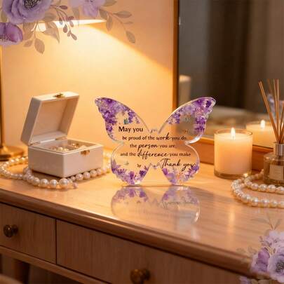Thanksgiving Gift, Appreciation Plaque, Graduation Thank You Gift, Purple Butterfly Desktop Decor, Gift For Female Colleagues And Teachers, Party Gift, Holiday Decoration, Warm And Minimalist