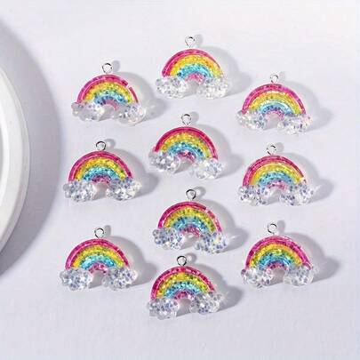 5/10个可爱三色彩虹云树脂吊坠，25*21毫米，时尚DIY饰品工艺品，适合女性和女孩，串珠材料