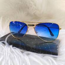 Vintage Fashion Aviator Sunglasses For Women And Men, Unisex, With Metal Frame, UV 400 Lens - 藍色 - 查看 3