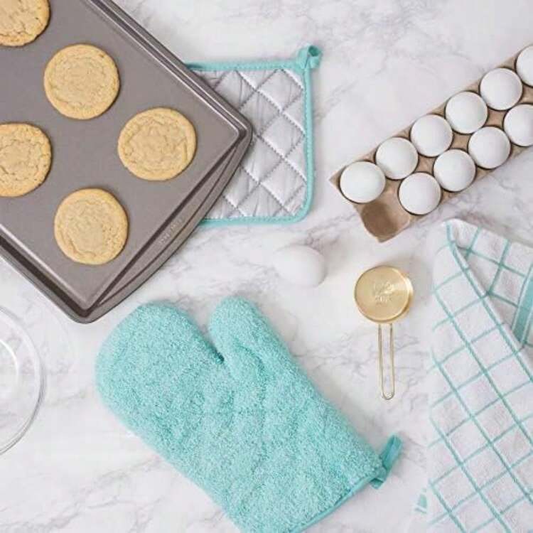 DII Trapo clásico para Platos, 100% de algodón, diseño de Ventana, para Uso Diario en la Cocina, Lavable en Lavadora, 30.48 cm x 30.48 cm, Juego de 6,(Aqua Toalla de cocina) - Multicolor - Añade 5