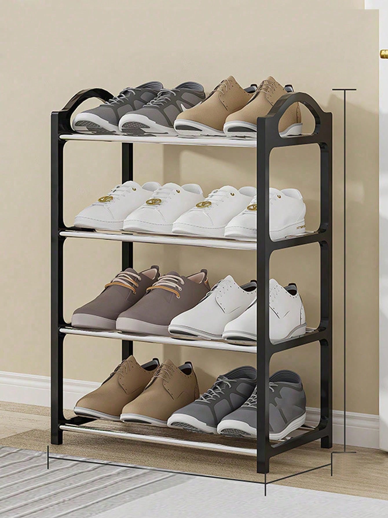 رف أحذية من 4 طبقات باللونين الأسود والأبيض، قطعة...