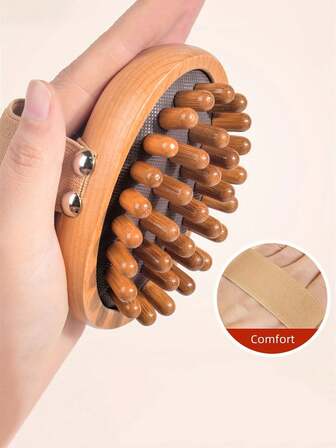 1件装；木质按摩梳气垫经络刷；全身通用刮痧按摩器；腹部和腿部软刷家用按摩器，用于全身肌肉放松，抗疲劳手持按摩器，具有腹部、腿部和全身舒缓的特殊功能