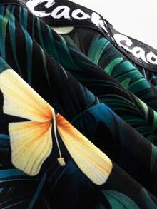 新款5条装涂鸦印花男士三角裤，薄款涂鸦印花男士内裤 - 黑色 - 查看 5