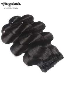 MEGALOOK 15A Grade Large Wave 100% Human Hair Extensions, 1 Bundle Or 3 Bundles Optional, 10-26 Inches, Unprocessed Brazilian Raw Hair, Natural Black, Silky And Soft Texture, Suitable For Women - SNatural - View 4