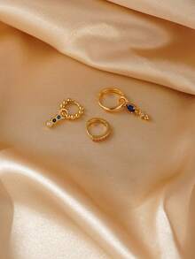 Bộ 3 bông tai mặt hình giọt nước đính đá Cubic Zirconia thanh lịch, dành cho nữ, làm quà tặng hàng ngày, hẹn hò, tiệc tùng, lễ hội - Vàng - Xem 4