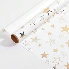 卷筒包装纸，适用于婚礼、派对、情人节、生日、毕业典礼等场合的礼品包装纸 - 纯色纸，礼品盒填充物，DIY 手工花卉装饰 - 白底金星 - 查看 9