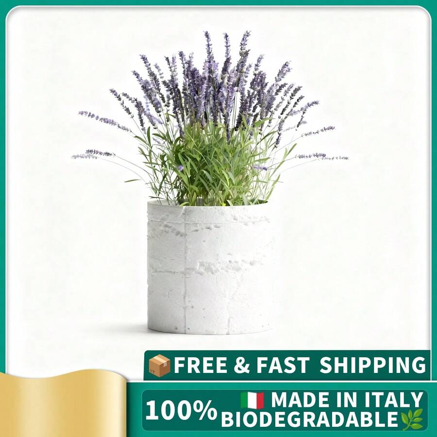 ORIZZONTE Modern Decorative Cement Effect Vase – Minimal Industrial Design For Plants, Cactus, Bonsai – Home/Office Gift Idea – 100% Made In Italy, Shipping From Italy - White - View 1