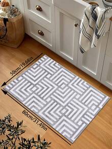 1 件几何纹理图案地毯，黑白灰印花涤纶长方形易护理可水洗地毯，适用于客厅、走廊、床边、起居空间、卧室、办公室、厨房、农舍风格家居装饰