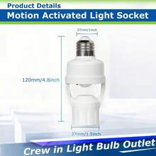 Motion Sensor Light Socket, Battery-Free, With PIR Sensor - Auto On/Off, Adjustable Delay/Sensor Mode, Compatible With E27 Smart Switch Lamp Adapter, Durable Structure, Easy Installation, Suitable For Living Room, Kitchen, Bedroom, Basement, Pantry, Closet, Garage - White - View 10
