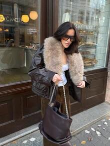 Women's Fashionable Retro Faux Fur Reversible Jacket, Provides Warmth And Comfort, Women's Winter Jacket - Chocolate Brown - View 5