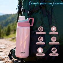 TYESO 900ML (30OZ) Vacuum Insulated Water Bottle With Carrying Handle, Iridescent Colors. Stainless Steel Coffee Cup With Straw, Thermal Bottle, Thermal Cup, 100% Leak-Proof, Keeps Temperature For 24 Hours For Hot/Cold Drinks Or 10 Hours For Hot Drinks. Suitable For Water, Iced Tea, Coffee, Smoothies And Other Beverages. An Ideal Choice For Festive Or Birthday Gifts. - Rosa - 查看 2