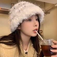 Fair Isle Style Knitted Hat For Women, Vintage Dual-Use Bag Hat, Warm Wool Hat With Ear Protection, Street Style - Mũ Jelly Bean nhiều màu sắc - Trắng - Xem 12