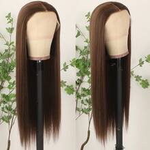 Gorgeous Neon Green Hair Synthetic Lace Front Wigs 28 Inch Pre Plucked Long Straight Hair Wigs Glueless Halloween Wigs Heat Resistant Fluorescent Green Straight Lace Front Wigs For Fashion Women For Daily Christmas Party Cosplay Use - Light Brown - 查看 3