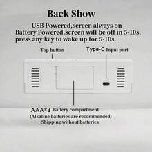NieNie USB供电数字闹钟,底部氛围灯,温度可调,两周闹钟,夏令时设置,三级亮度自动调光,12/24小时制LED时钟,适用于客厅、卧室、办公室装饰 - 彩色 - 查看 5