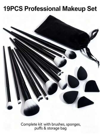 19 piezas Juego de brochas de maquillaje premium - 13 brochas cosméticas + 2 borlas + 3 esponjas de belleza, brocha de base de cerdas de nailon de dos colores, herramientas de base portátiles sin fragancia para todo tipo de piel, juego de brochas, kit de brochas de maquillaje, juego de brochas de maquillaje, juego de maquillaje completo, juego de brochas de maquillaje, kit de maquillaje completo, kit de brochas, juego de brochas de maquillaje, juego de regalo de maquillaje, set