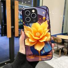 Funda de Teléfono de Vidrio Templado para iPhone 16, 15, 14, 13, 12 Plus Pro Max 5G - Diseño de Flor Gradiente de Cristal Azul, Sueño y Vibrante Coexisten - Colores mixtos - Ver 4