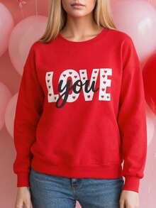 Sudadera de cuello redondo/de tripulación de manga larga con estampado del Día de San Valentín, talla grande, regular, para otoño/invierno y primavera, otoño e invierno para mujer, Navidad para mujer, Navidad de mujer, Navidad de mujer, Tops para salir de mujer, Elegante, Día de San Valentín